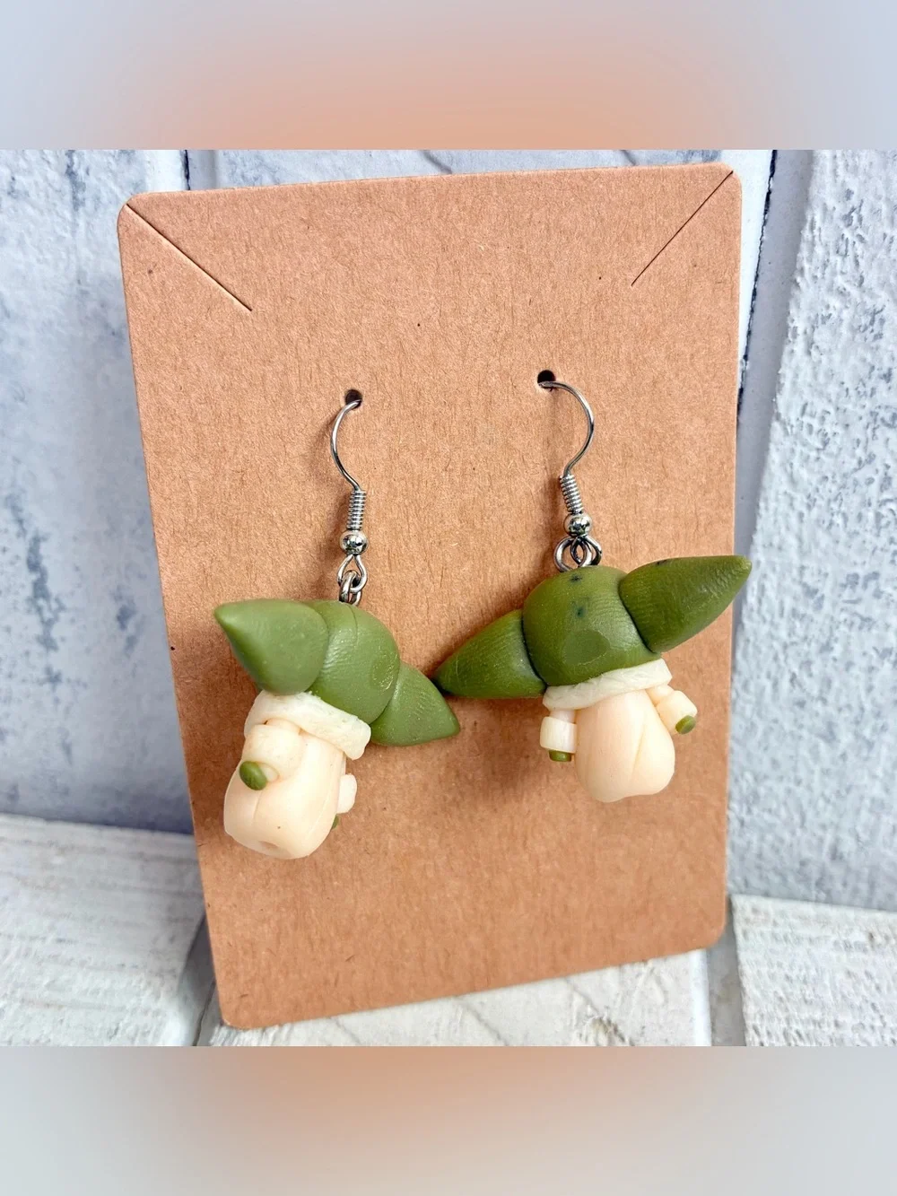 Star Wars The Mandalorian Grogu Inspired Clay Earrings Dangle Style W/Fish Hooks
